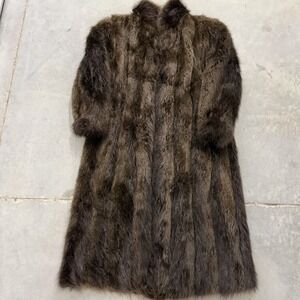 Vintage jones furs manufacturing furries Fur Long Coat Dark Brown Winter Jacket